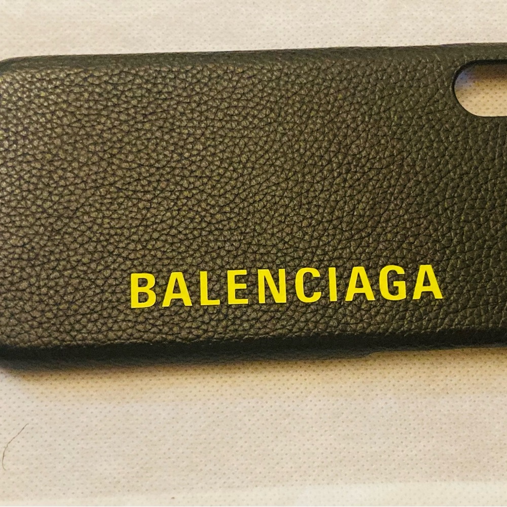 Balenciaga black leather iPhone cases white branding on black cover